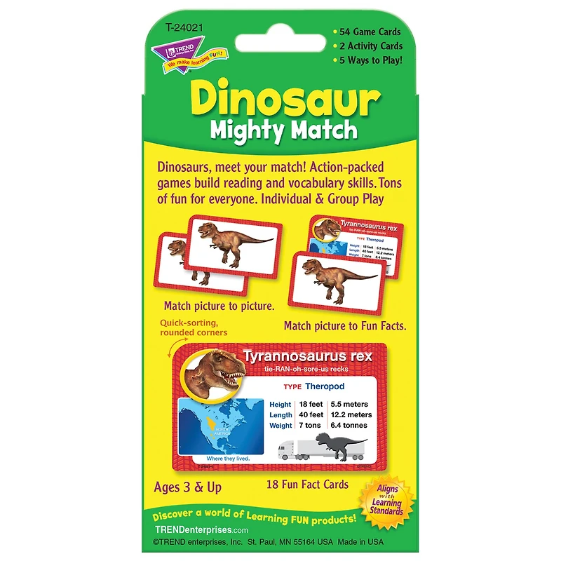 TREND Enterprises® Dinosaur Mighty Match Challenge Cards®, 12 Packs