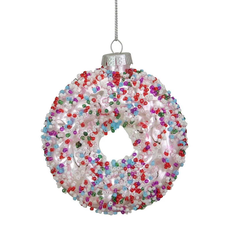 4" Pink Doughnut with Sprinkles Glass Ornament