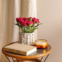 10" Peony Flower Bouquet In White Basket