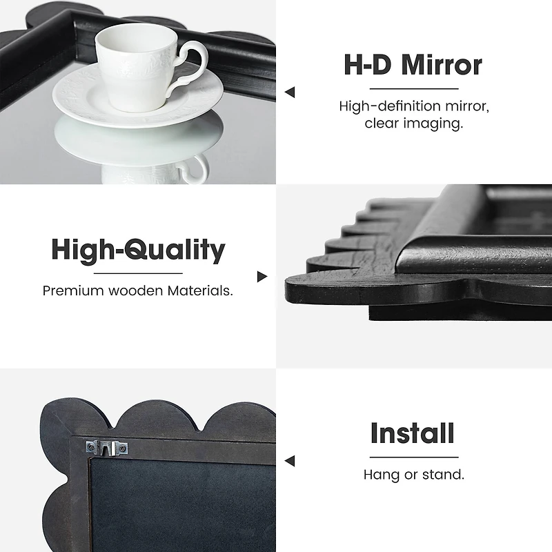 Glitzhome® 42.5" Modern Black Wood Frame Wavy Rectangle Wall Mirror