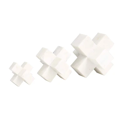 White Marble Geometric Jack Sculpture Set
