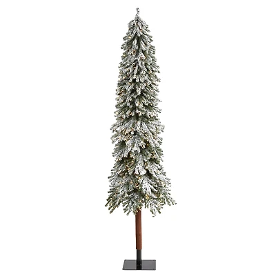8ft. Pre-Lit Flocked Grand Alpine Artificial Christmas Tree, Clear LED Lights