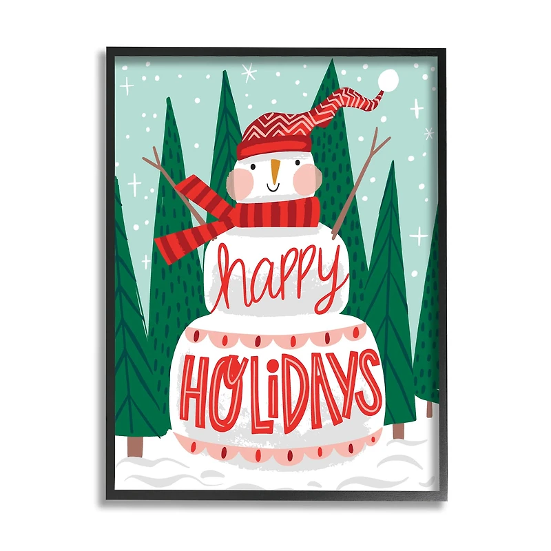 Stupell Industries Happy Holidays Happy Snowman Framed Giclee Art