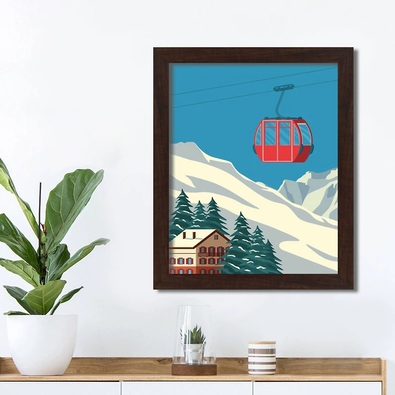 Ski Lift Lodge Black Framed Print Under Plexiglass