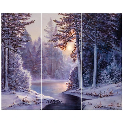 Designart - Winter Forest with the River in Frosty Day