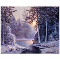 Designart - Winter Forest with the River in Frosty Day