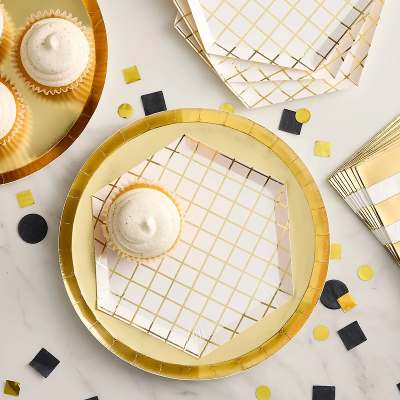 12 Packs: 8 ct. (96 total) 7.5" Metallic Grid Hexagon Paper Plates by Celebrate It™