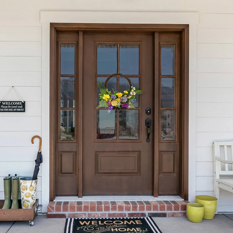 16" Mixed Wild Flower & Foliage Hanging Spring Wall Basket