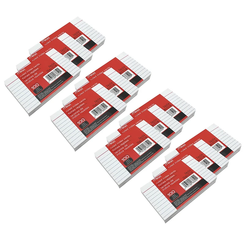 Mead® Ruled 3" x 5" Index Cards, 12 Packs of 100