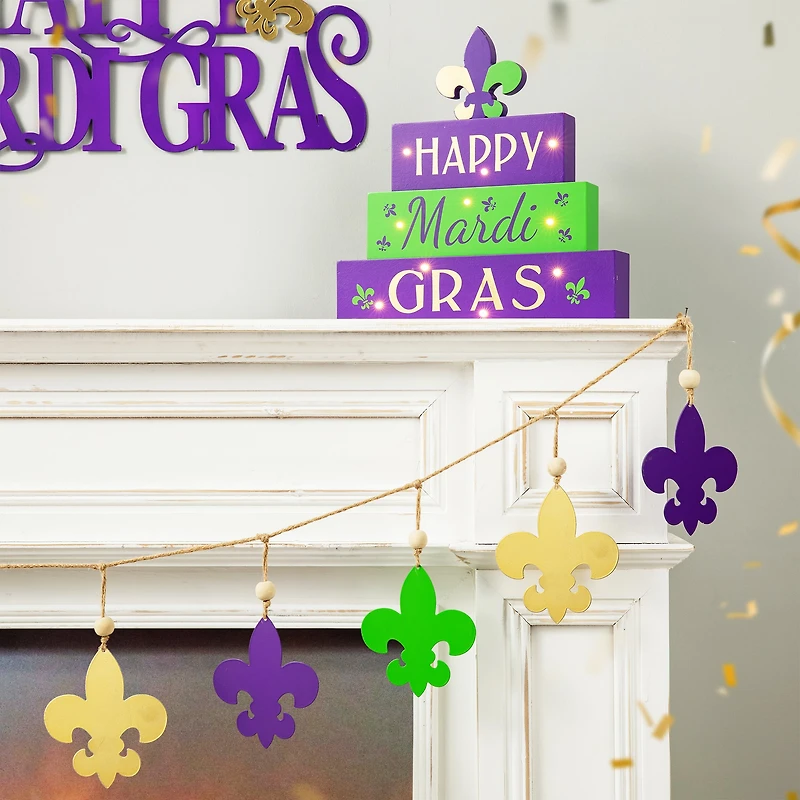 Glitzhome® 6ft Mardi Gras Metal Fleur-de-Lis Garland