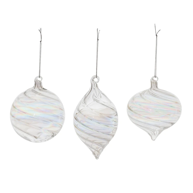 Iridescent Swirl Glass Ornaments Set