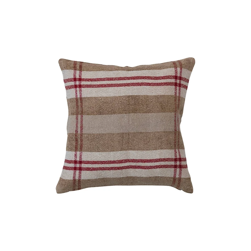 Hello Honey® Red, Cream & Tan Plaid Square Recycled Chenille & Cotton Pillow