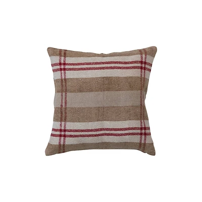 Hello Honey® Red, Cream & Tan Plaid Square Recycled Chenille & Cotton Pillow
