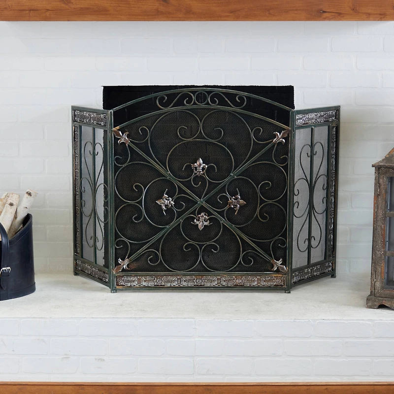 52" Green Metal Fireplace Screen