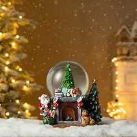Glitzhome® 7.75" Lighted Musical Christmas Tree on Fireplace Waterglobe