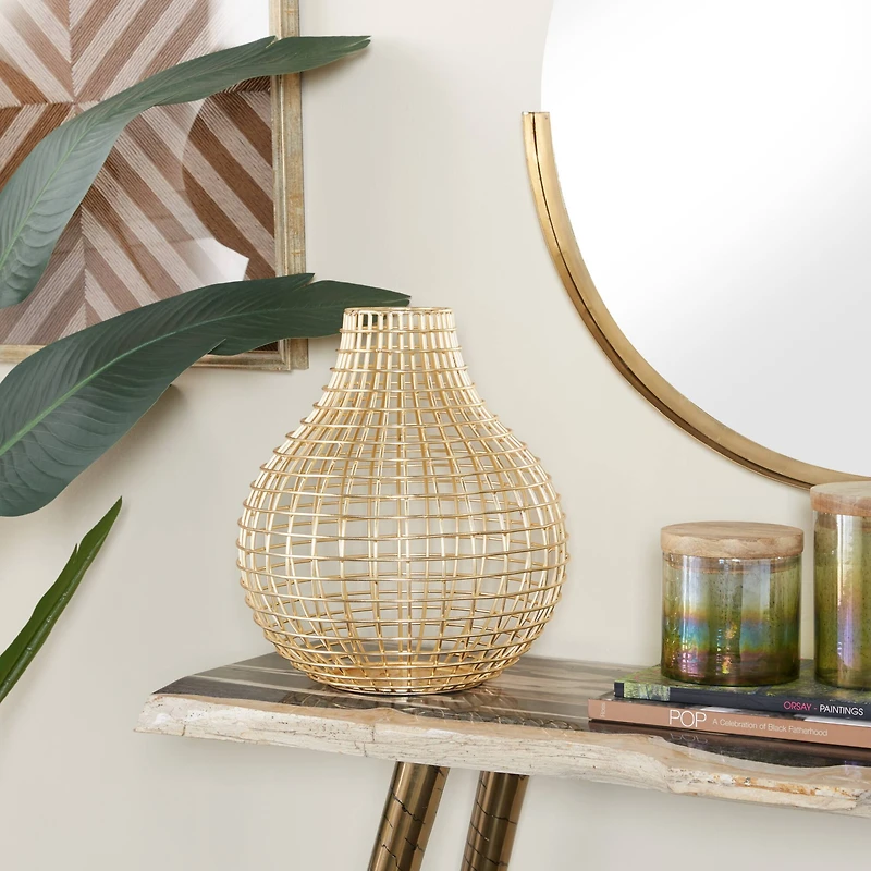 CosmoLiving by Cosmopolitan Gold Iron Modern Vase, 14" x 13" x 13"