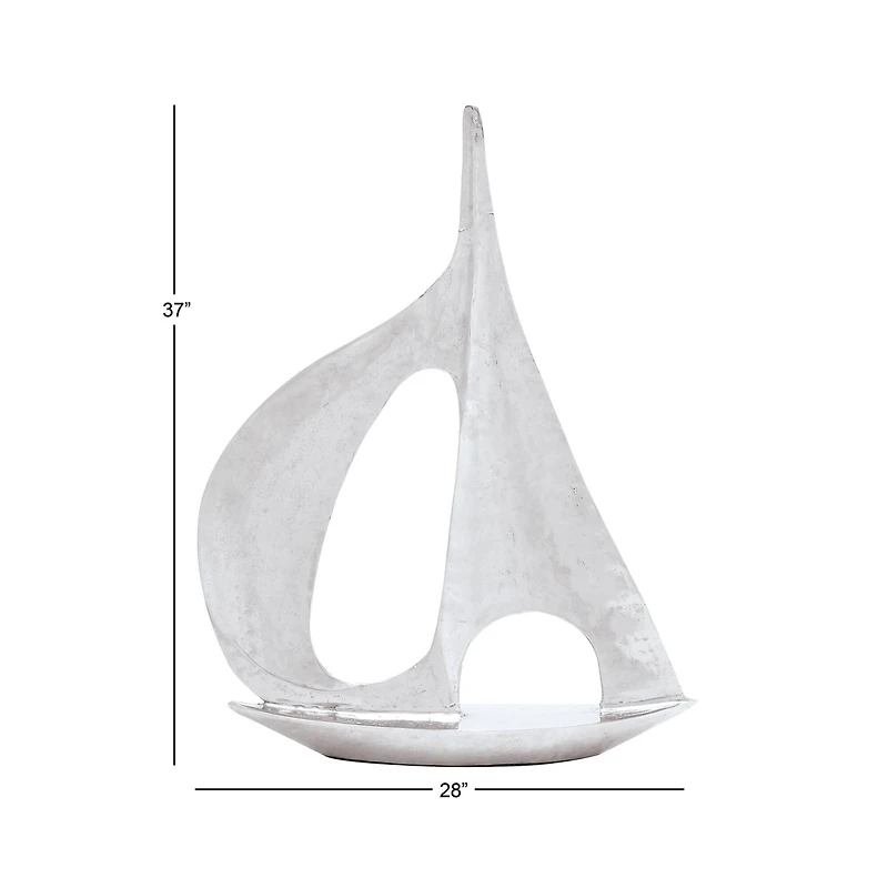 37" Silver Aluminum Sailboat Sculpture