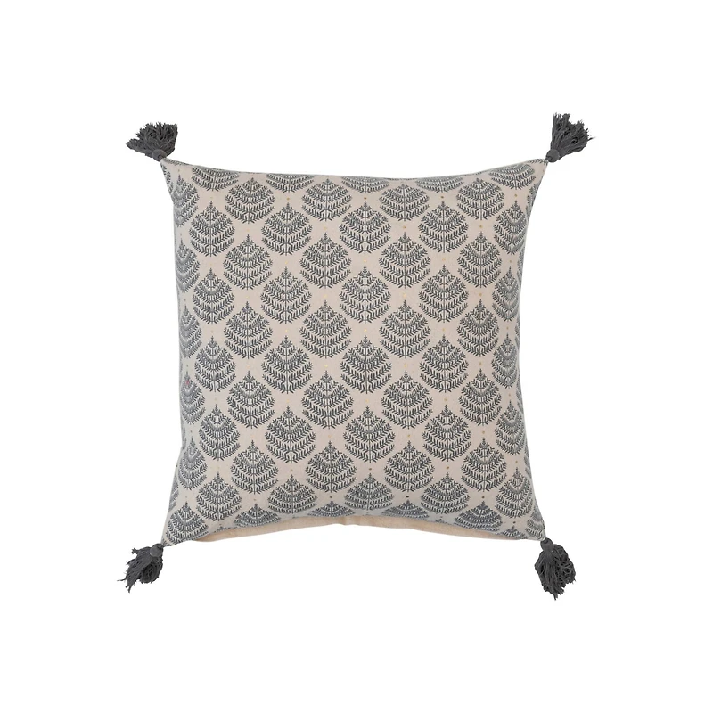 Hello Honey® 18" Gray & Gold Leaf Pattern Cotton Pillow with Tassels