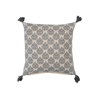 Hello Honey® 18" Gray & Gold Leaf Pattern Cotton Pillow with Tassels