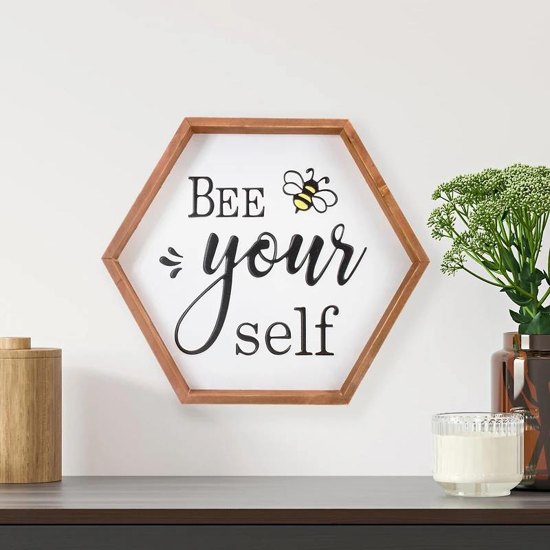 Wooden Framed Bee Yourself Metal Sign Spring Wall & Tabletop Décor