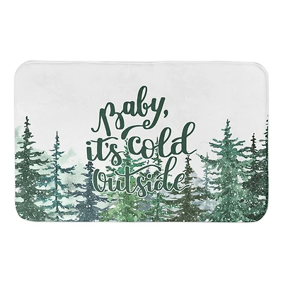Winter Watercolor Pine Forest Bath Mat