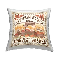 Stupell Industries Pumpkin Kisses Fall Scene Outdoor Printed Pillow