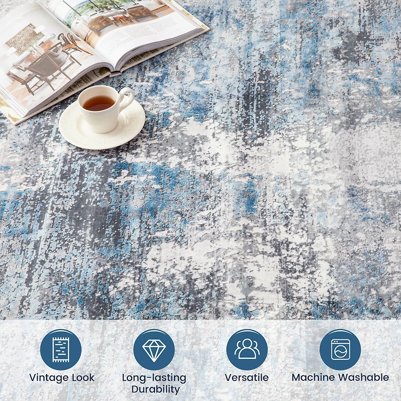 Glitzhome® 5ft. x 8ft. Blue, Ivory & Tan Abstract Area Rug