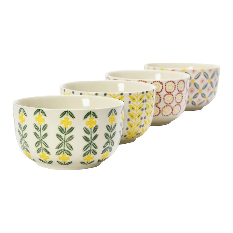 Hello Honey® 4.75" Wide Floral Print Hand-Stamped Stoneware Bowls, 4ct.