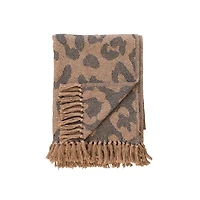 Hello Honey® Black & Tan Leopard Print Woven Recycled Cotton Blend Throw with Fringe