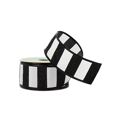 1.5" x 10yd. Striped Glitter Wired Taffeta Ribbon by Celebrate It™ Tailgate