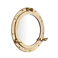 The Novogratz Gold Brass Sail Boat Wall Mirror with Port Hole Detailing 15" x 3" x 15"