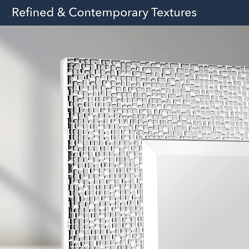 Head West 29" Chrome & White Tile Textured Framed Vanity Mirror