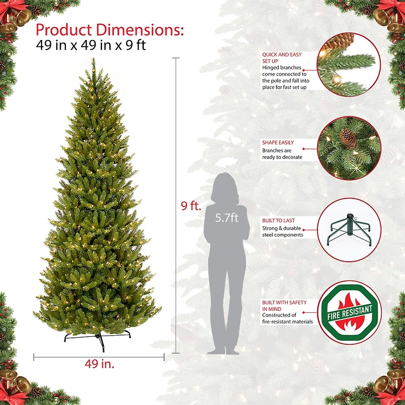 9ft. Pre-Lit Slim Fraser Fir Artificial Christmas Tree