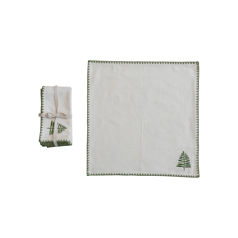 Hello Honey® Natural & Green Embroidered Tree Cotton Napkins, 4ct.