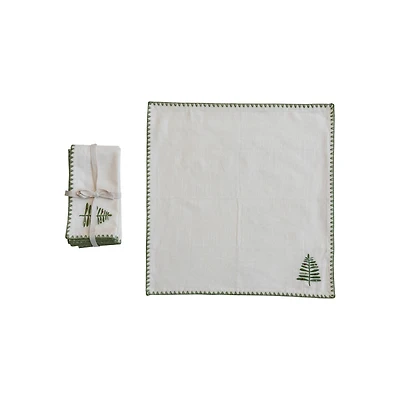 Hello Honey® Natural & Green Embroidered Tree Cotton Napkins, 4ct.