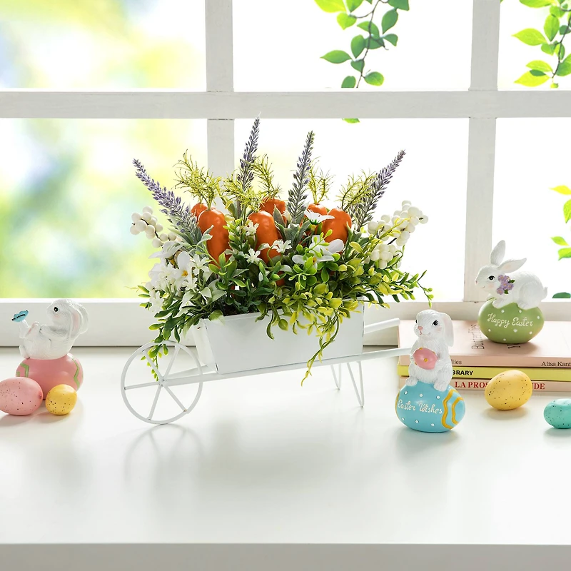 Glitzhome® 12.5" Easter Carrot Metal Wagon Centerpiece