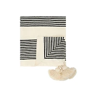 Hello Honey® Black & Cream Striped Cotton & Chenille Woven Throw Blanket with Tassels