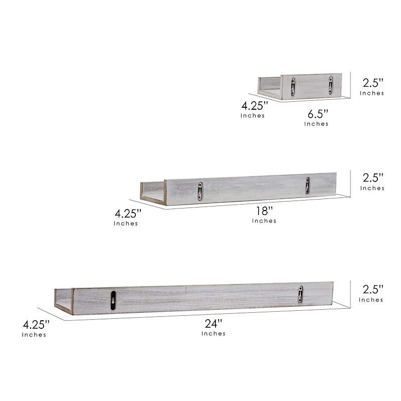 Whitewashed Wood Floating Wall Shelves Set