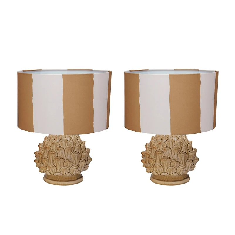 Hello Honey® 14.75" Mustard & Cream Artichoke Finial Stoneware Table Lamp, 2ct.