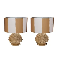 Hello Honey® 14.75" Mustard & Cream Artichoke Finial Stoneware Table Lamp, 2ct.