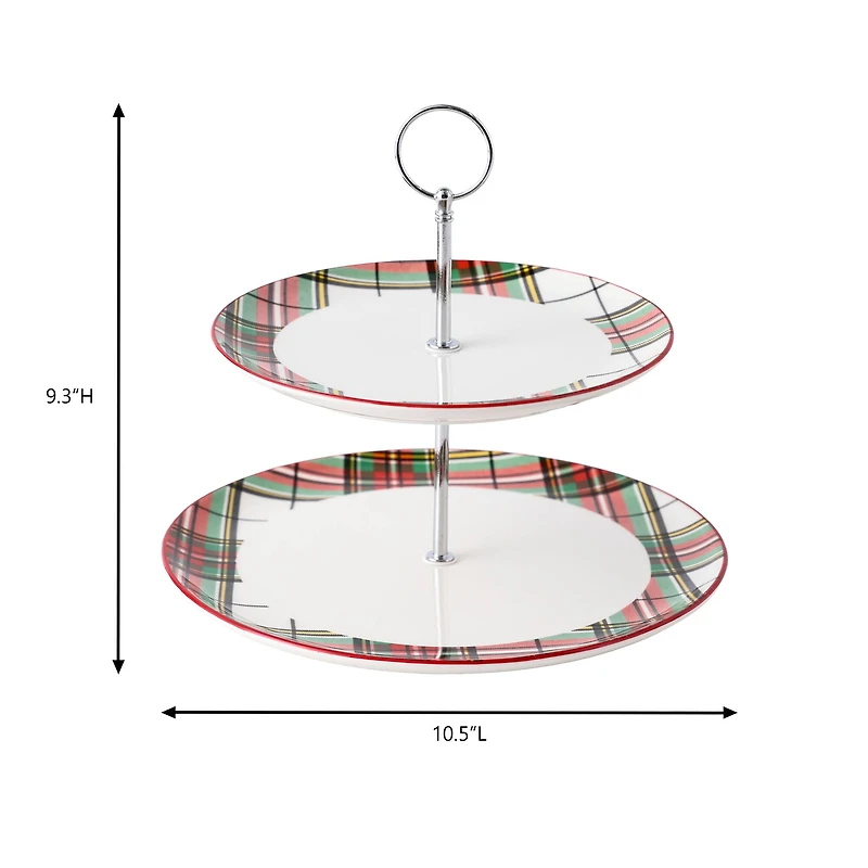 9.25" Christmas Plaid 2-Tier Ceramic Tray by Ashland®