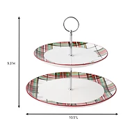 9.25" Christmas Plaid 2-Tier Ceramic Tray by Ashland®