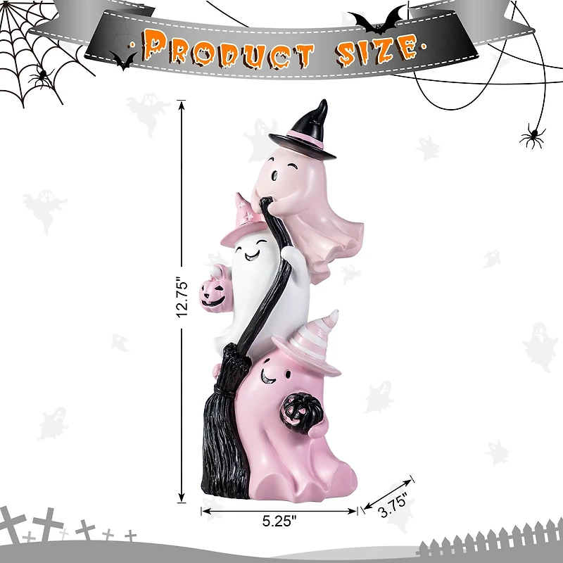 Glitzhome® 13"H Pink Halloween Polyresin Stacked Ghost Table Decor