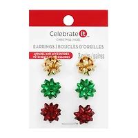 Gold, Green & Red Gift Bow Earring Set by Celebrate It™