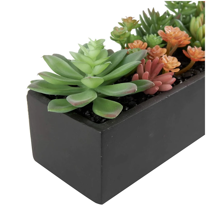 13" Green Faux Succulent in Black Rectangular Planter