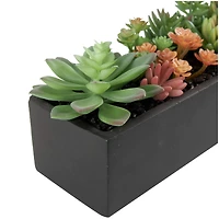 13" Green Faux Succulent in Black Rectangular Planter