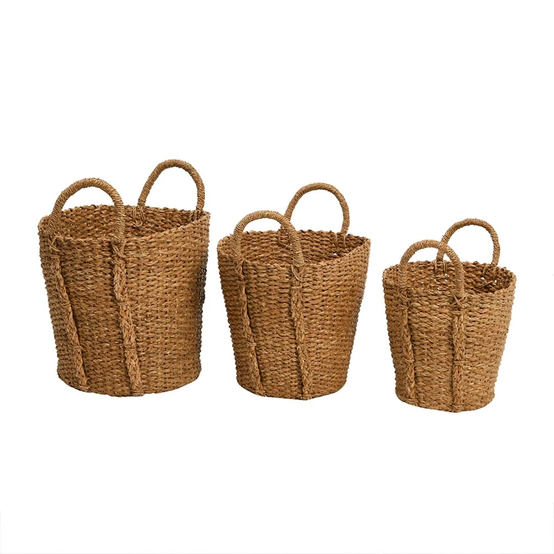 Hello Honey® Natural Handwoven Bankuan Basket with Braided Handles Set
