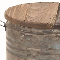 20" Gray Tin & Wood Farmhouse Stool Table