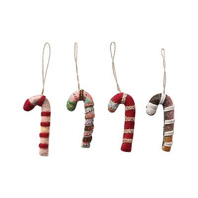 Hello Honey® 4 Pack 2.5" Candy Cane Wool Felt Ornaments