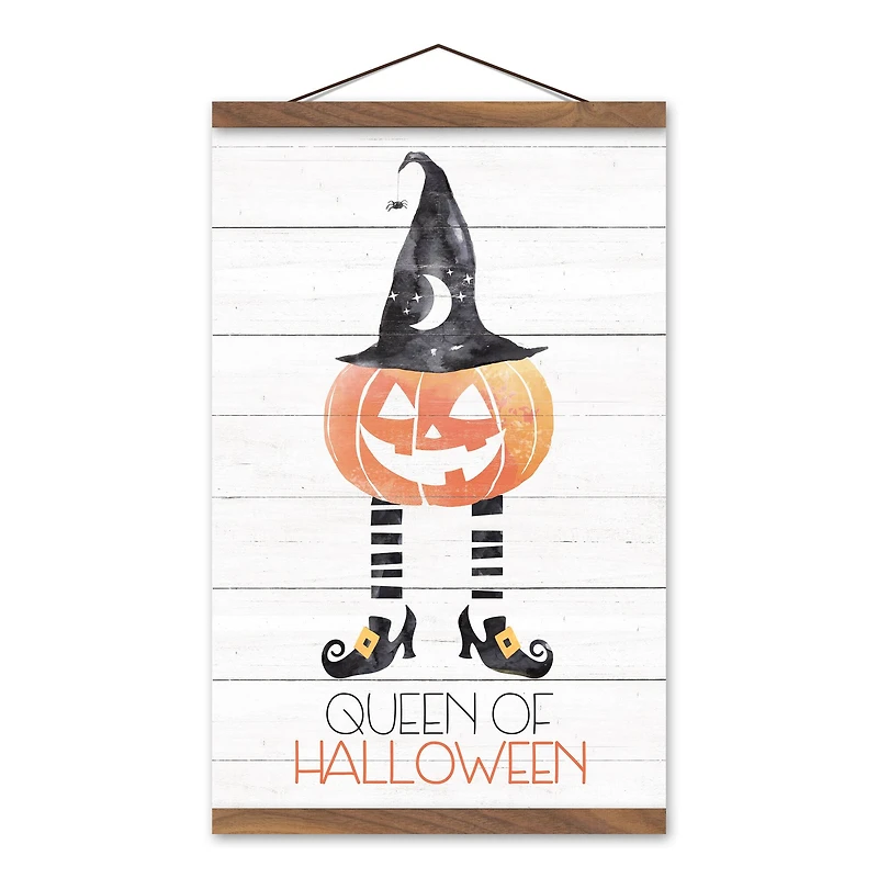 Queen of Halloween Teak Hanging Canvas